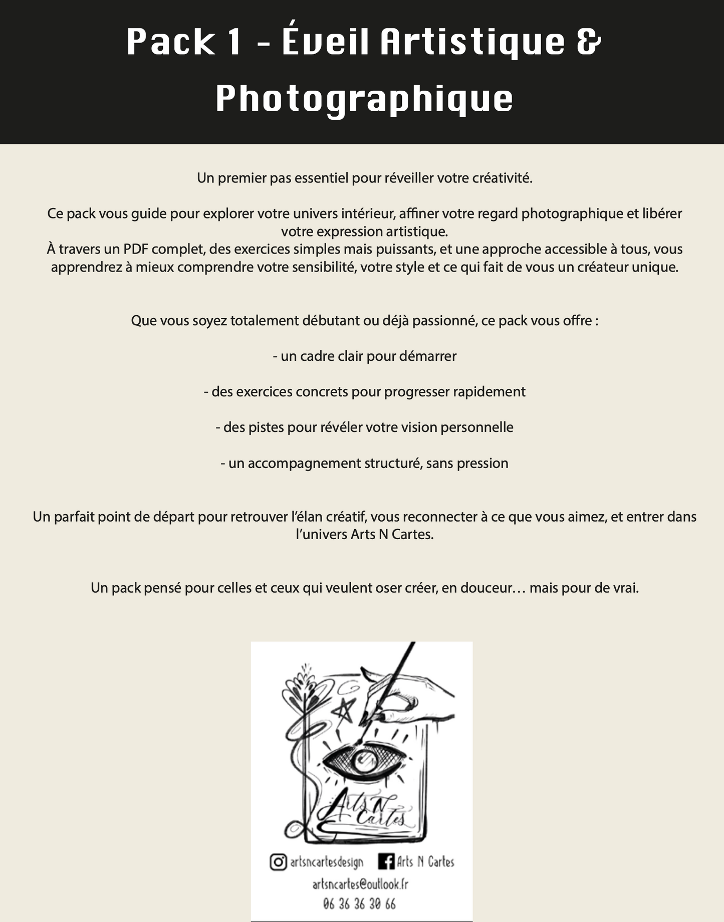 PACK 1 - Éveil Artistique & Photographique FORMULE 1