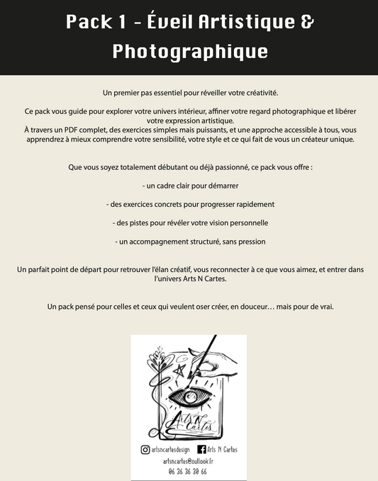 PACK 1 - Éveil Artistique & Photographique FORMULE 1
