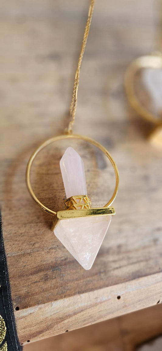 Collier Pendule Quartz rose